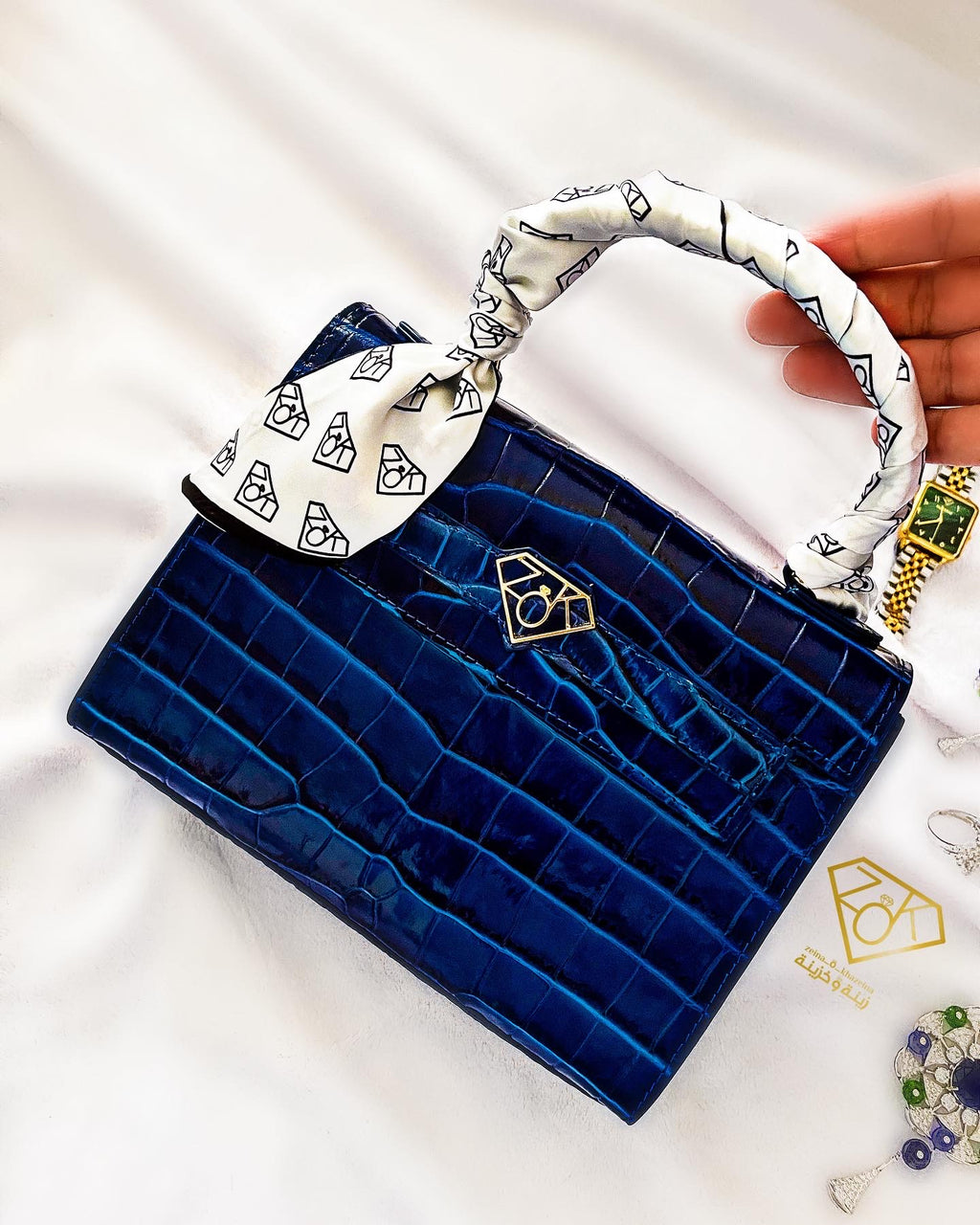 Zok Classic Bag Navy Blue Variant Croc Leather UAE