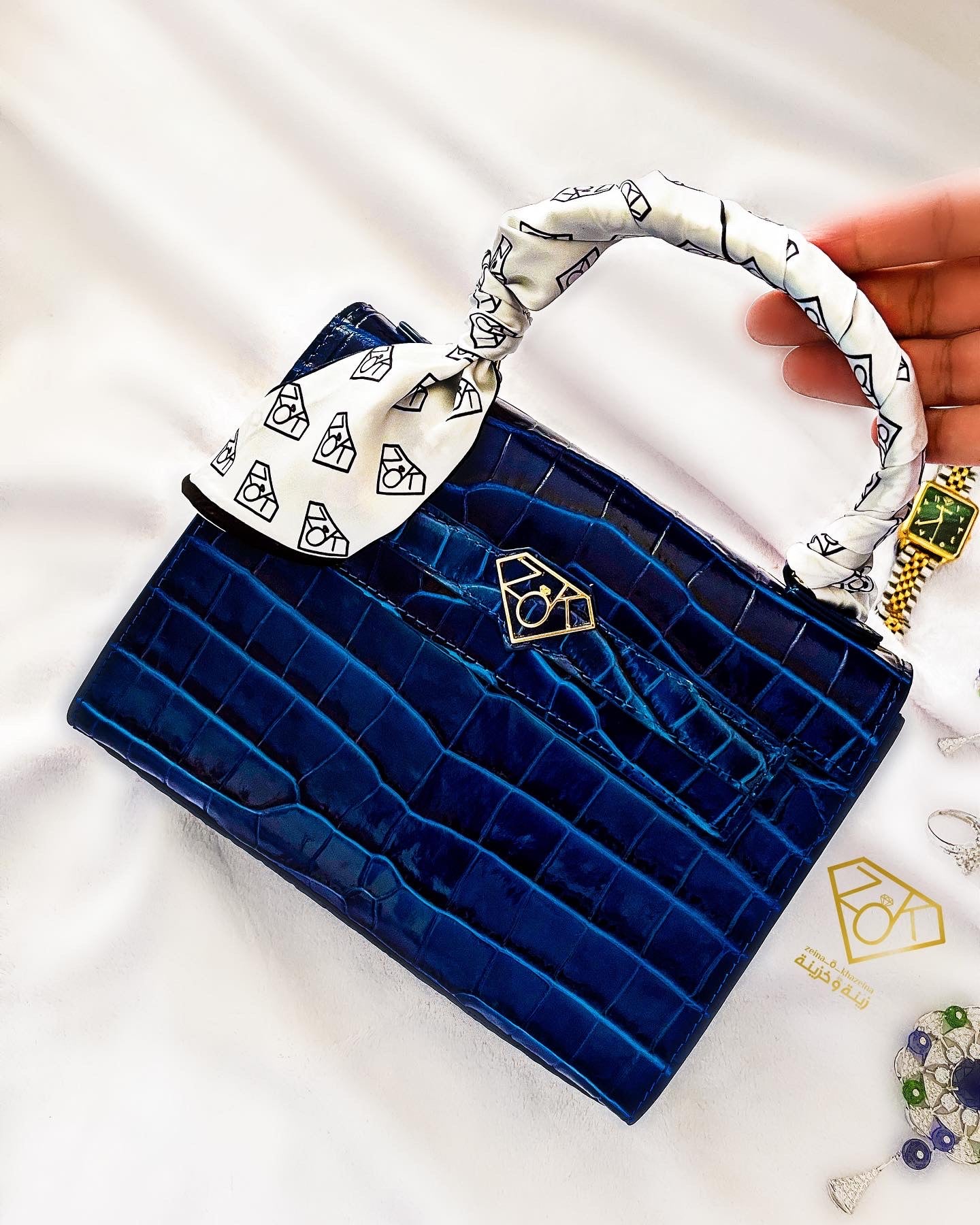 Zok Classic Bag Navy Blue Variant Croc Leather UAE