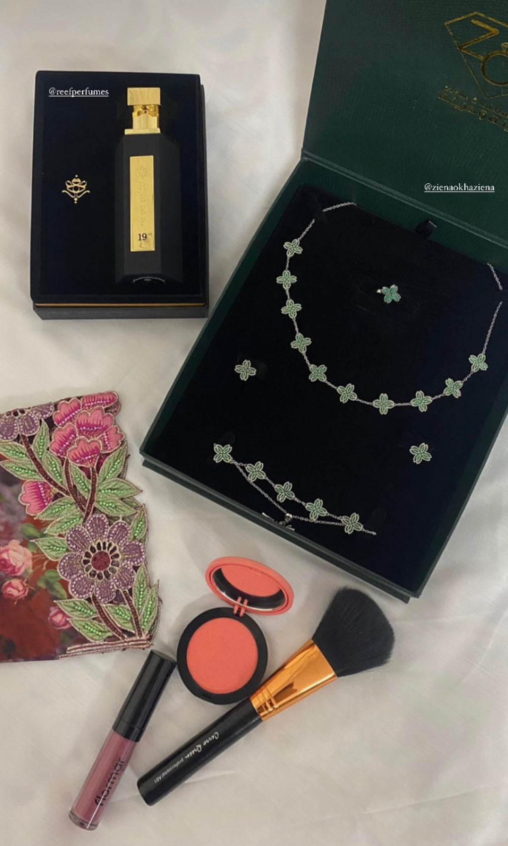 Zeina Flowers Set Silver Malachite UAE