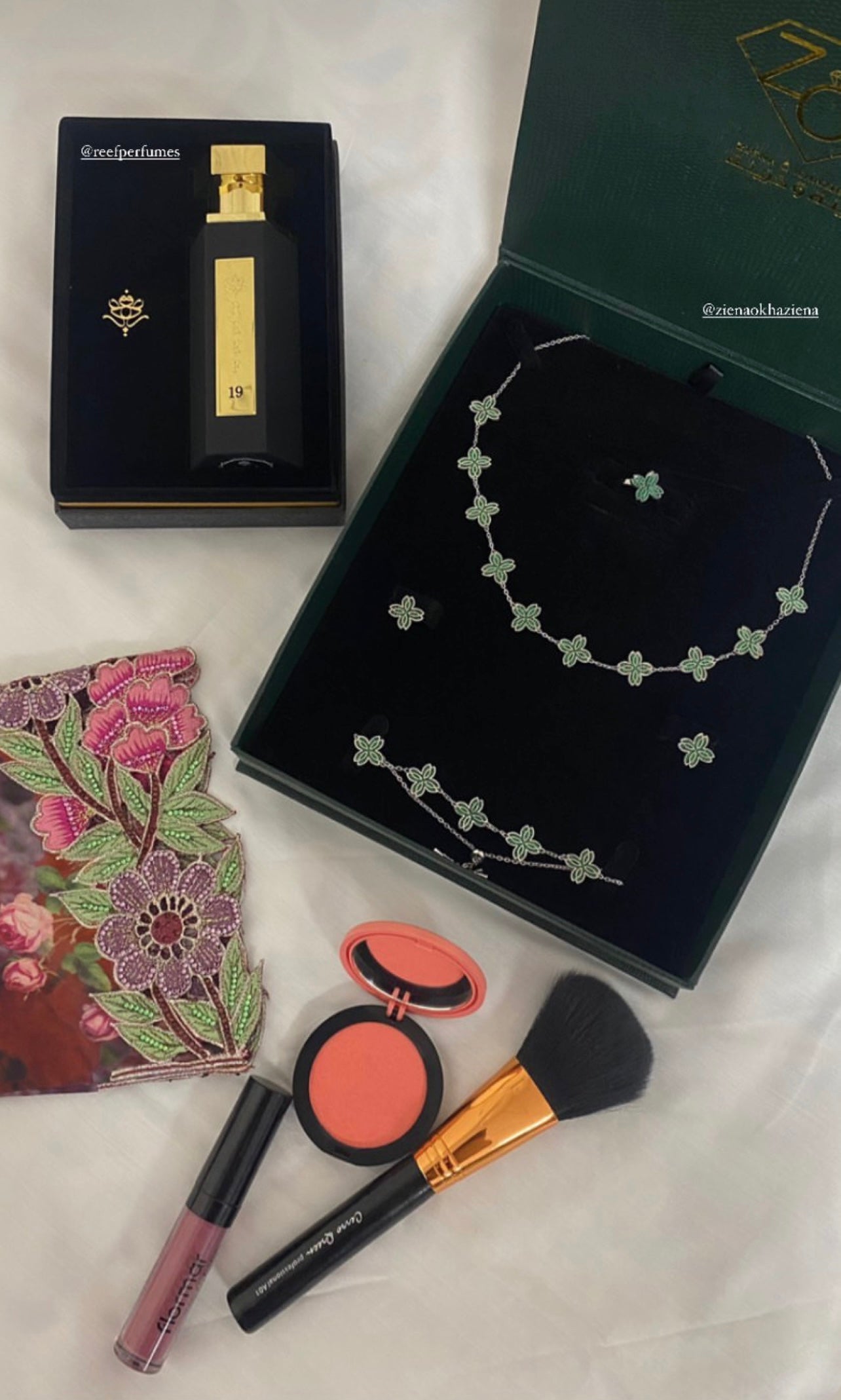Zeina Flowers Set Silver Malachite UAE