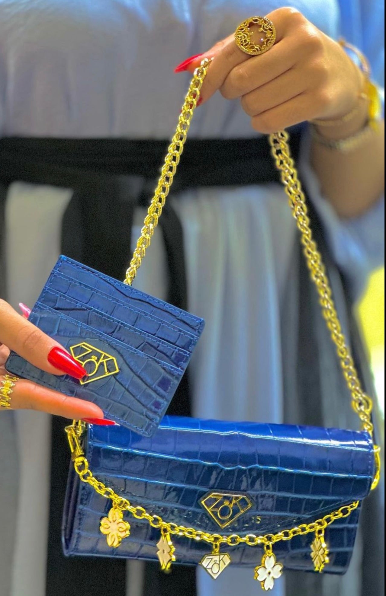 Luxury Blue Clutch Golden Chain UAE ZOK