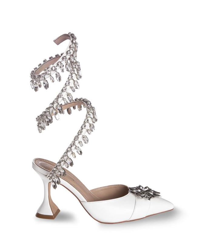 Zok Bella Shoes White Crystal Heels UAE